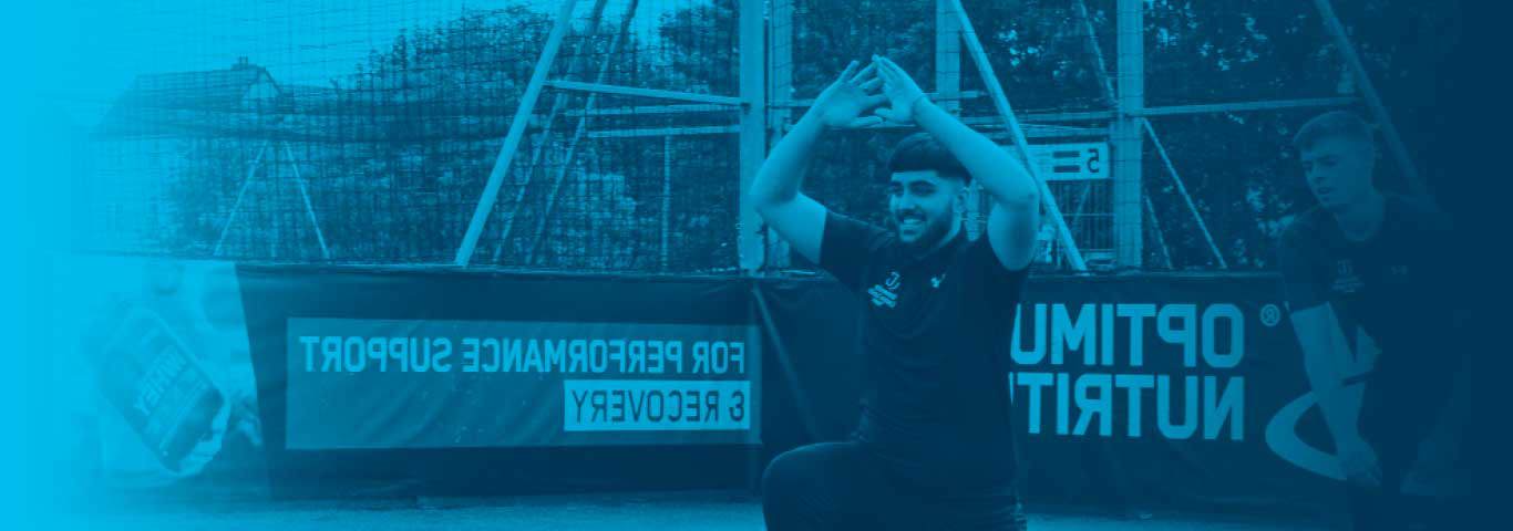 sport students warming up, blue overlay