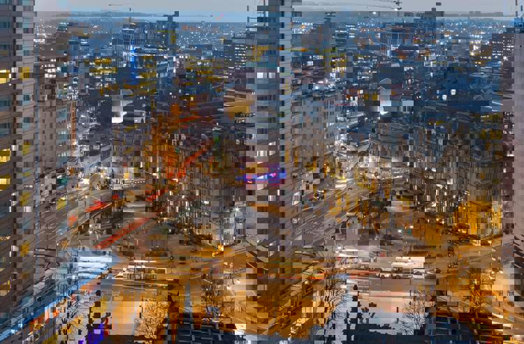 Leeds from above at dusk